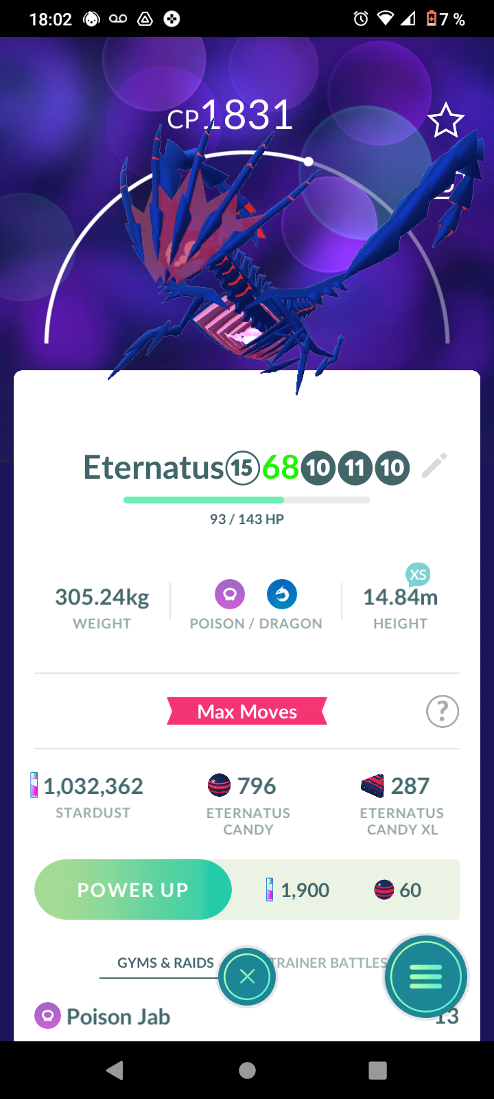 Account level 32- ETERNATUS + SHINY DIALGA ROT + SHINY PALKIA SR| 297 POKEMON | BAG 350| 42 Legendary| 1M STARDUST